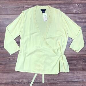 MAX EDITION Neon Green Tie Belt Knit Wrap Top Sweater Shirt Blouse SZ L C101961